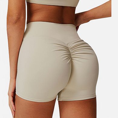 Women's High Waist Ruched Seamless Shorts with Stretch Fabric