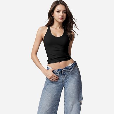 Women's Strappy Back Fitted Tank Top with Scoop Neck