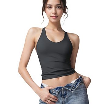 Women's Strappy Back Fitted Tank Top with Scoop Neck