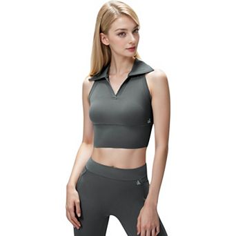 Women's Sleeveless Collared Crop Top with V-Neckline