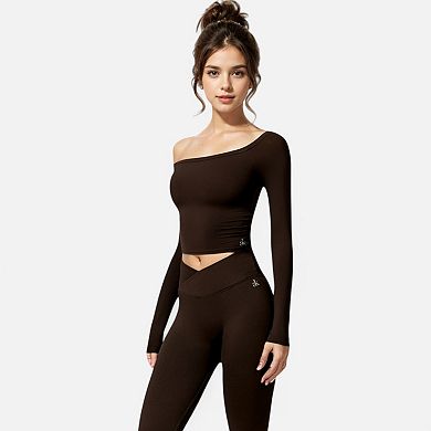 Women's One Shoulder Long Sleeve Crop Top with Thumb Holes
