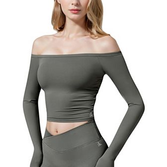 Women's One Shoulder Long Sleeve Crop Top with Thumb Holes