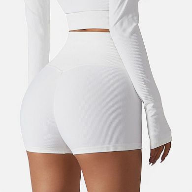 Women's High Waist Ribbed Seamless Shorts with Stretch Fabric