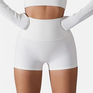 Women's High Waist Ribbed Seamless Shorts with Stretch Fabric