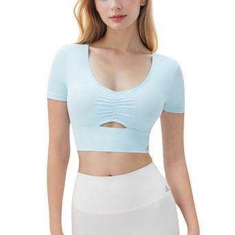 Women's Ruched Cutout Crop Top with Short Sleeves