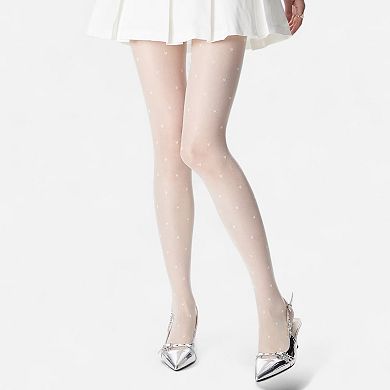 Women's Sheer Heart Pattern Tights with Delicate Allover Embroidery