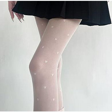 Women's Sheer Heart Pattern Tights with Delicate Allover Embroidery