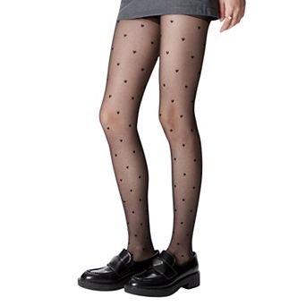 Women's Sheer Heart Pattern Tights with Delicate Allover Embroidery