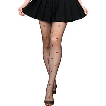 Women's Sheer Heart Pattern Tights with Delicate Allover Embroidery