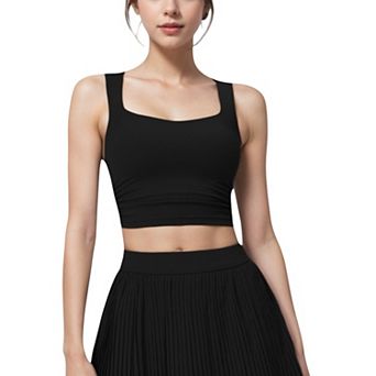 Women's Square Neck Cropped Tank Top with Wide Straps