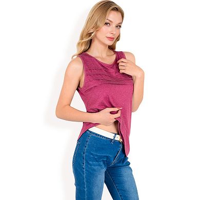Women's Sleeveless Tank Top with Pintuck Pleat Details and Soft Stretch Fabric