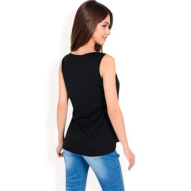 Women's Sleeveless Tank Top with Pintuck Pleat Details and Soft Stretch Fabric