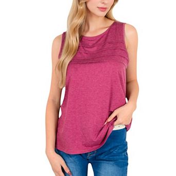 Women's Sleeveless Tank Top with Pintuck Pleat Details and Soft Stretch Fabric