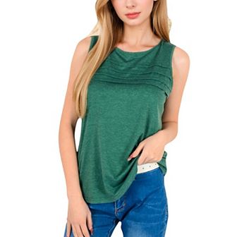Women's Sleeveless Tank Top with Pintuck Pleat Details and Soft Stretch Fabric