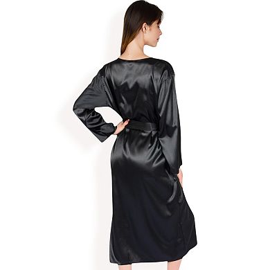 Women's Satin Pajama Set with Long Robe, Cami, Shorts, and Tie Waist