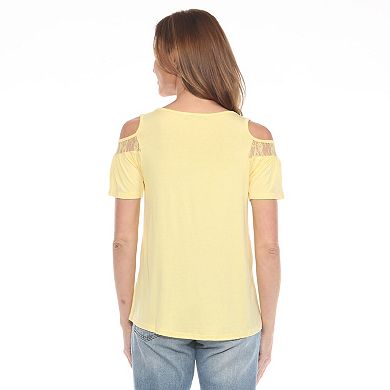 Women's Cold Shoulder Lace Trim Knit Top