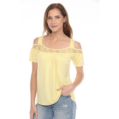 Women's Cold Shoulder Lace Trim Knit Top