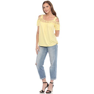 Women's Cold Shoulder Lace Trim Knit Top