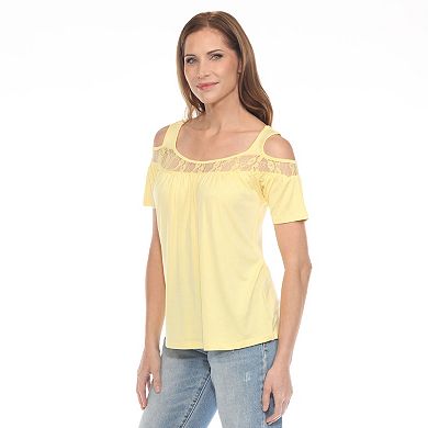 Women's Cold Shoulder Lace Trim Knit Top