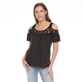 Women's Cold Shoulder Lace Trim Knit Top