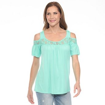 Women's Cold Shoulder Lace Trim Knit Top