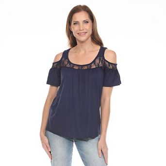 Women's Cold Shoulder Lace Trim Knit Top