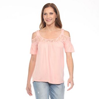 Women's Cold Shoulder Lace Trim Knit Top