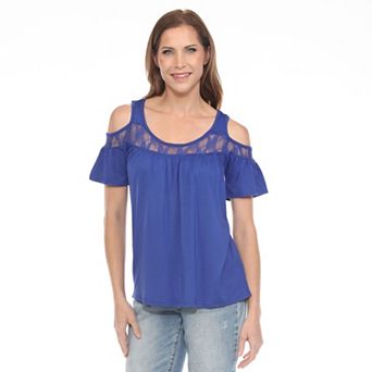 Women's Cold Shoulder Lace Trim Knit Top