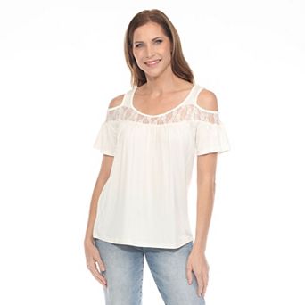 Women's Cold Shoulder Lace Trim Knit Top