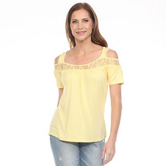 Women's Cold Shoulder Lace Trim Knit Top