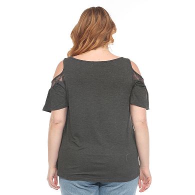 Plus Size Cold Shoulder Lace Trim Knit Top