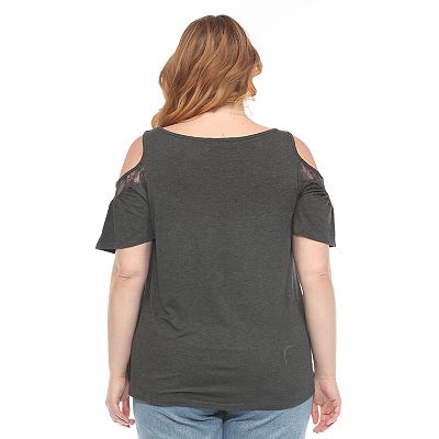売れ筋商品|||ホワイトマーク カットソー トップス レディース Plus Size Cold Shoulder Lace Trim Knit Top Charcoal Plus Size Cold Shoulder Lace Trim Knit Top