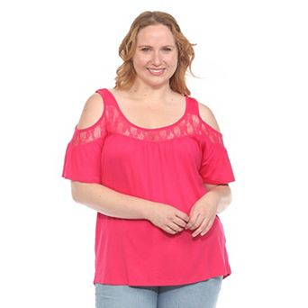 Plus Size Cold Shoulder Lace Trim Knit Top