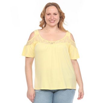 Plus Size Cold Shoulder Lace Trim Knit Top