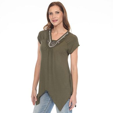 Women's Beaded Angled Hem Knit Top