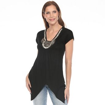 Women's Beaded Angled Hem Knit Top