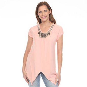 Women's Beaded Angled Hem Knit Top