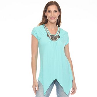 Women's Beaded Angled Hem Knit Top