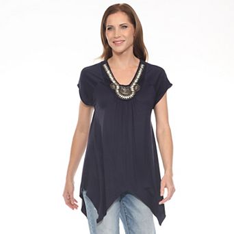 Women's Beaded Angled Hem Knit Top