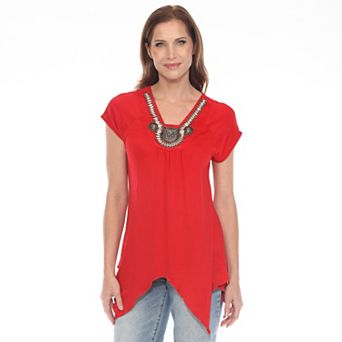 Women's Beaded Angled Hem Knit Top