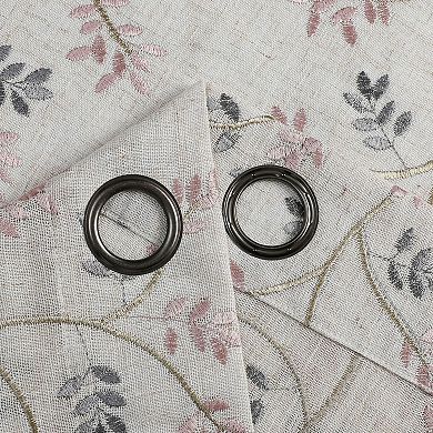 Kate Aurora 1 Pc Floral Embroidered Linen Blend Semi Sheer Grommet Window Curtain Panel