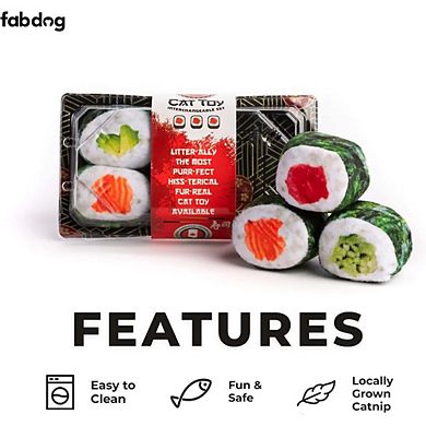 Fabcat Sushi Tray With 6 Sushi Rolls Interactive Cat Toys