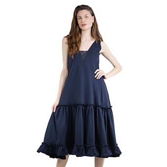 Women's Summer Sleeveless V-Neck Ruffled Midi Knit Lace Dress