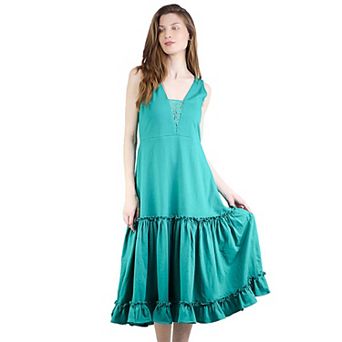 Women's Summer Sleeveless V-Neck Ruffled Midi Knit Lace Dress