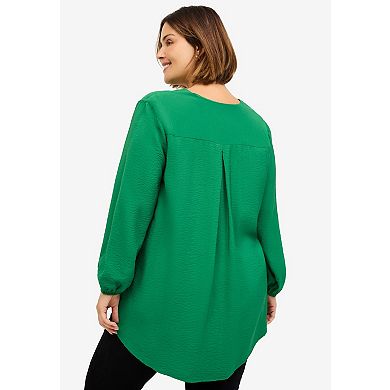 ellos Plus Size Long Sleeve Inverted Pleat Tunic