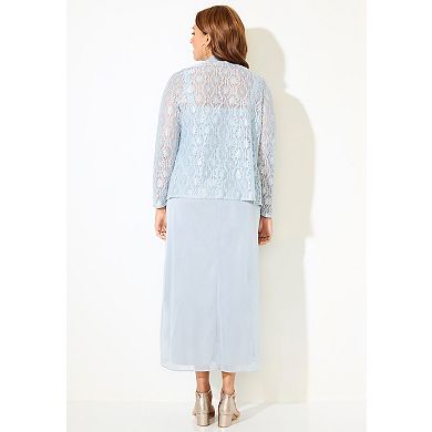 Catherines Women's Plus Size Long Lace Jacket Dress Two-Piece Set
