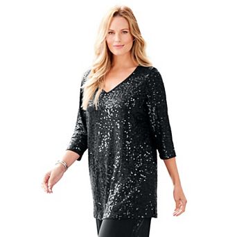 Catherines Women's Plus Size Allover Sequin Tunic