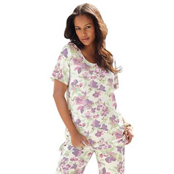 Roaman's Women's Plus Size 2 pc Printed Henley Top And Capri Set