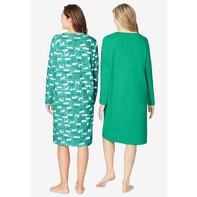 Dreams & Co. Plus Size 2-Pack Long-Sleeve Sleepshirt