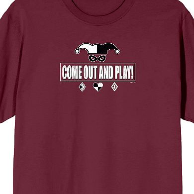 Men's Harley Quinn Graphic Tee with Playing Cards